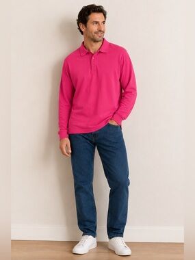 Pink Long Sleeve Polo Shirt – Unisex/Men’s XL